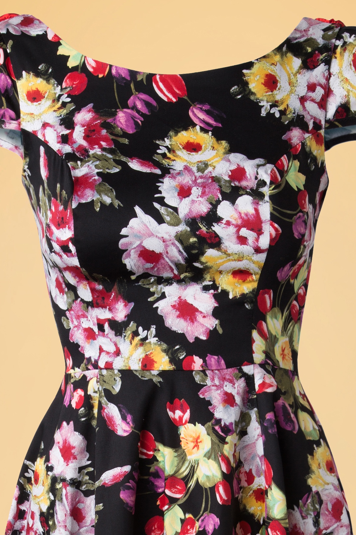 Hearts & Roses - Daisy bloemen swingjurk in zwart 5