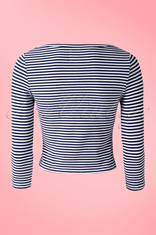 Collectif Clothing - 50s Martina Thin Stripe Boat Neck T-shirt in Navy 4