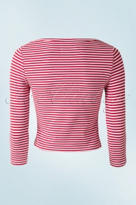 Collectif Clothing - Martina Dünn gestreiftes T-Shirt mit U-Boot-Ausschnitt in Rot 4