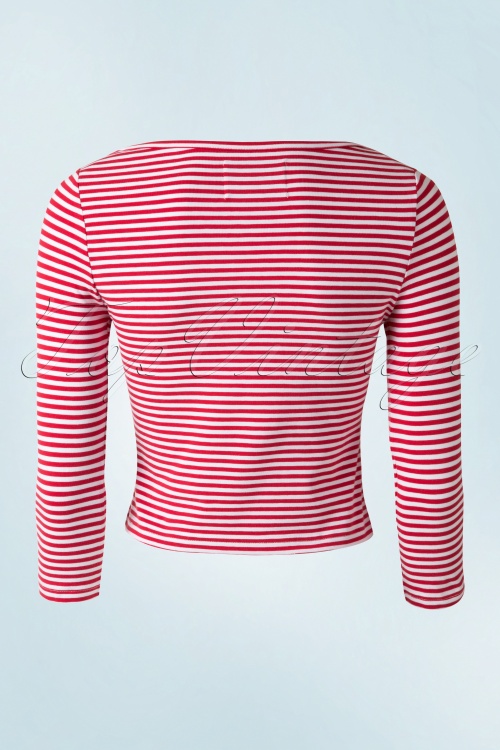 Collectif Clothing - 50s Martina Thin Stripe Boat Neck T-shirt in Red 4