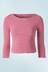 Collectif Clothing - Martina Dünn gestreiftes T-Shirt mit U-Boot-Ausschnitt in Rot 2
