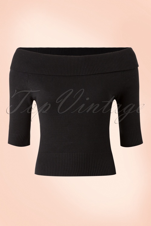 Collectif Clothing - Bridgette Knitted Top Années 1950 en Noir