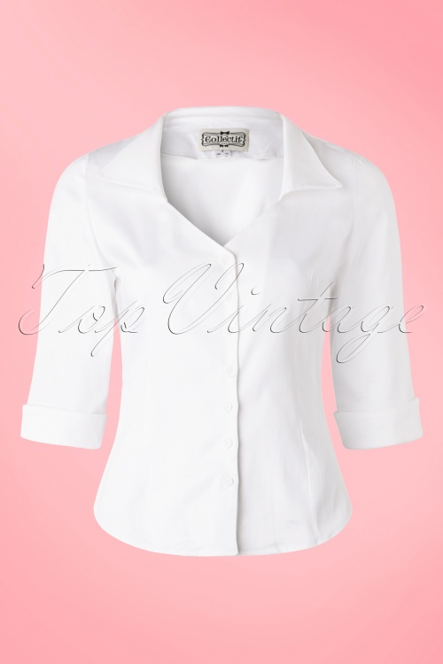 Collectif Clothing - 50s Mona 3/4 Sleeve Blouse in White 2