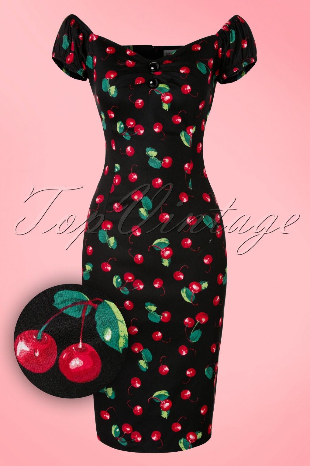 50s Dolores Cherry Dress in Black