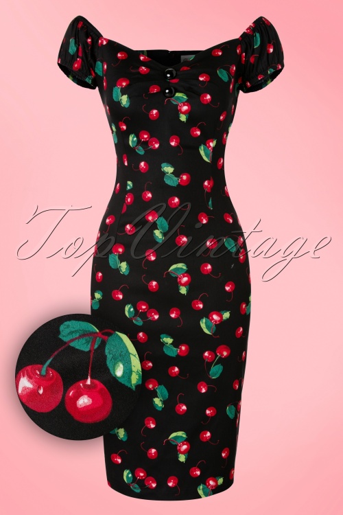 Collectif Clothing - 50s Dolores Cherry Dress in Black 2