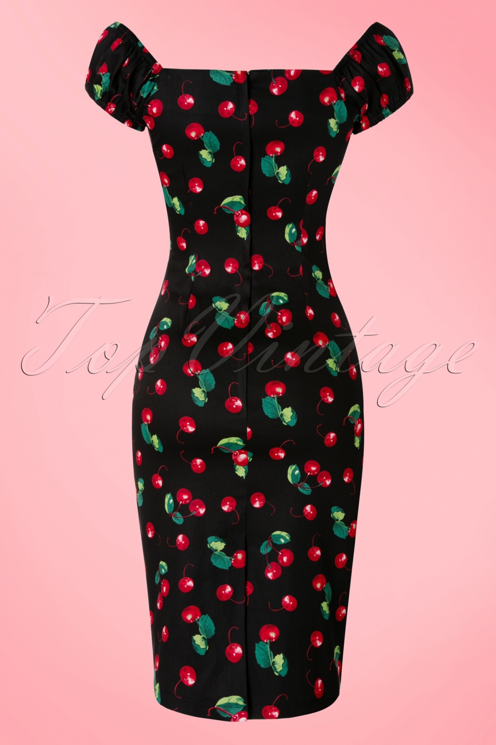 50s Dolores Cherry Dress in Black