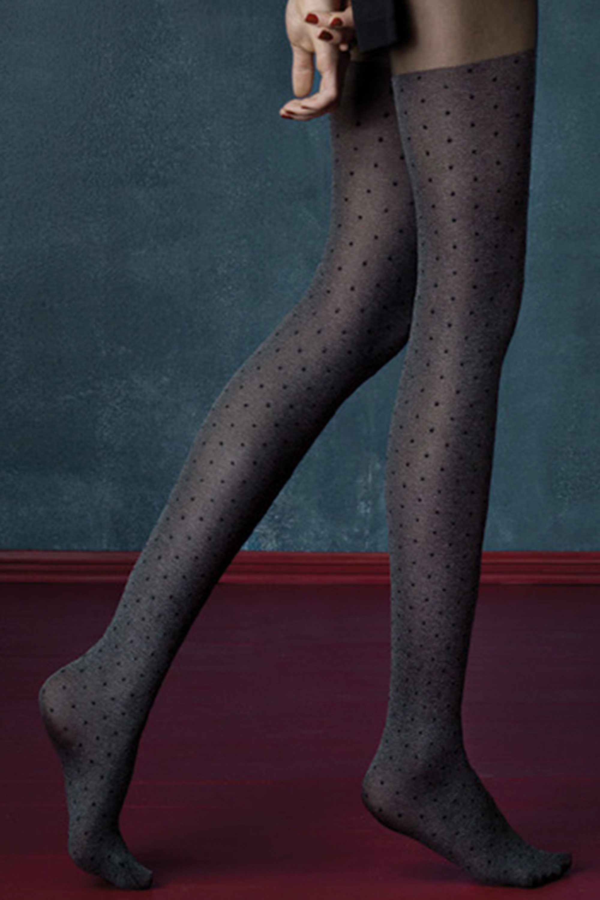 Fiorella - Cat polkadot panty's in grijs en zwart 2