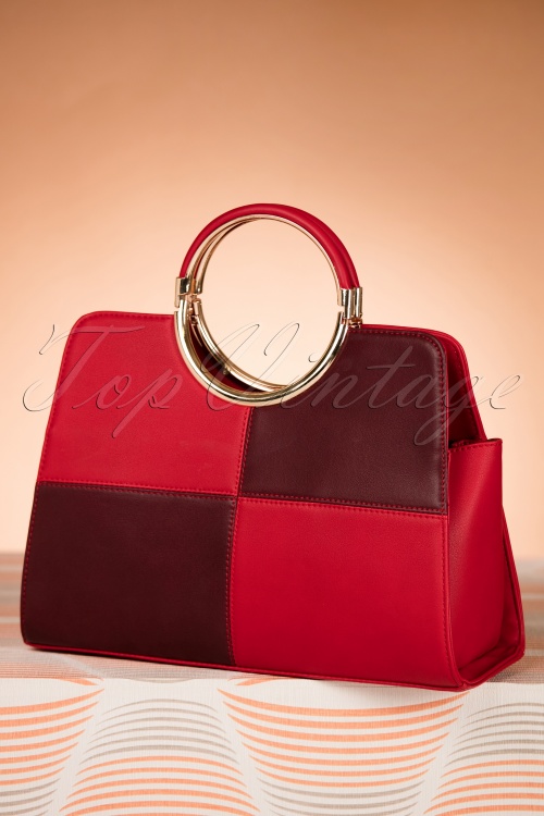La Parisienne - Pia Top Handle Handbag Années 60 en Rouge et Aubergine 2