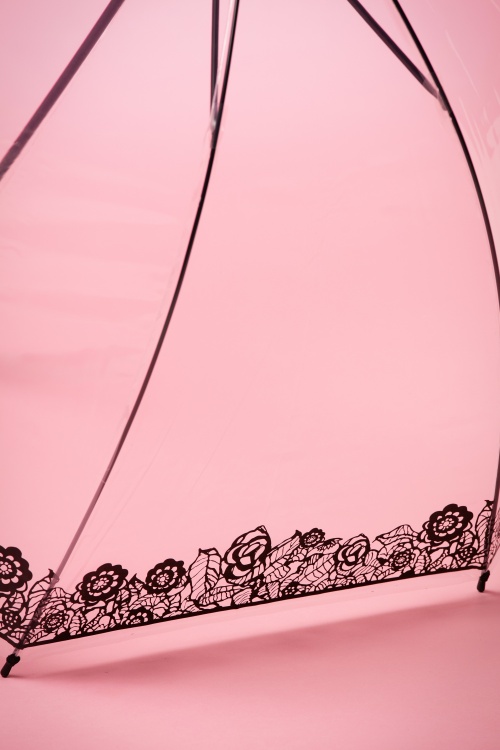 So Rainy - 60s Dentelle Flower Transparent Dome Umbrella in Black 2