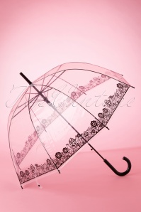 So Rainy - Dentelle Flower Transparent Dome Umbrella Années 60 en Noir