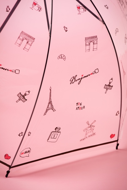 So Rainy - 60s Bonjour Paris Transparent Dome Umbrella in Black 2