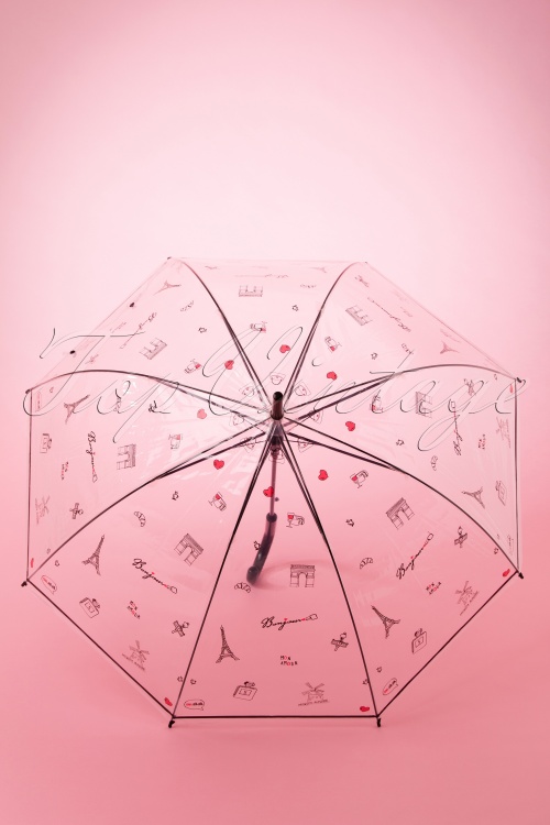 So Rainy - 60s Bonjour Paris Transparent Dome Umbrella in Black 4