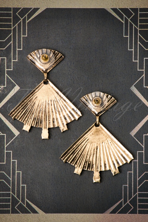  - 30s Rosalie Fan Earrings in Antique Gold 3
