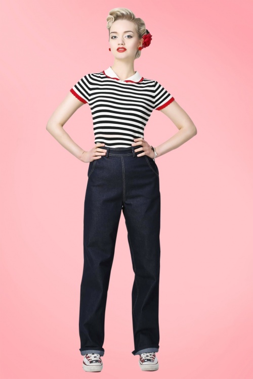 Collectif Clothing - Siobhan Jeans mit hoher Taille in Marineblau 2