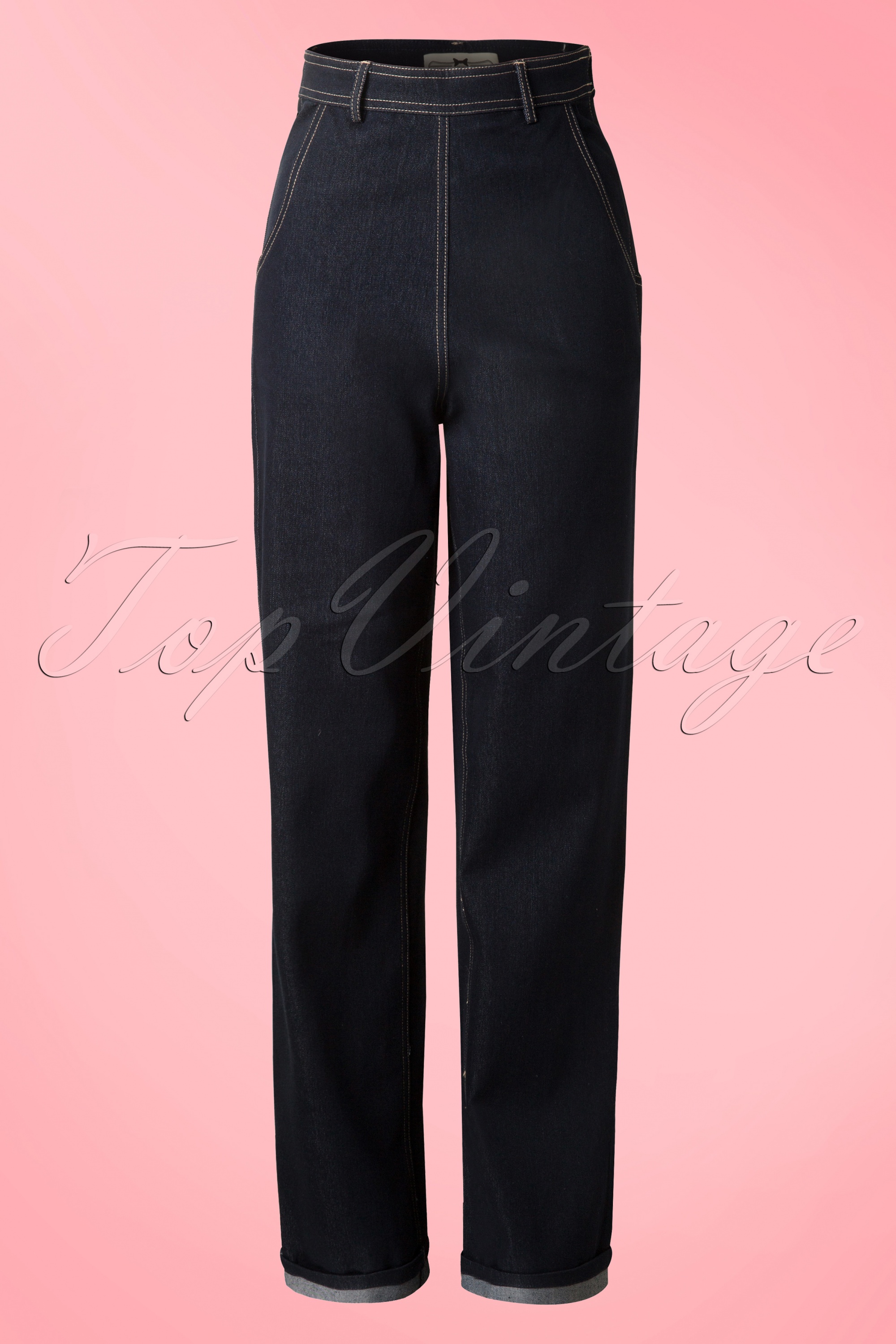 Collectif Clothing - Siobhan jeans met hoge taille in marineblauw