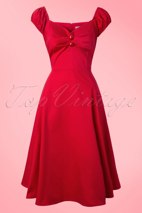 Collectif Clothing - 50s Dolores Doll Swing Dress in Red 2