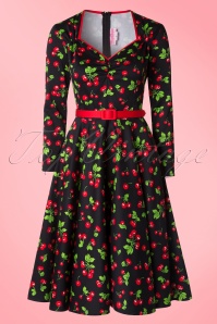 Pinup Couture - Heidi Black Cherry Swing-Kleid mit langen Ärmeln 4