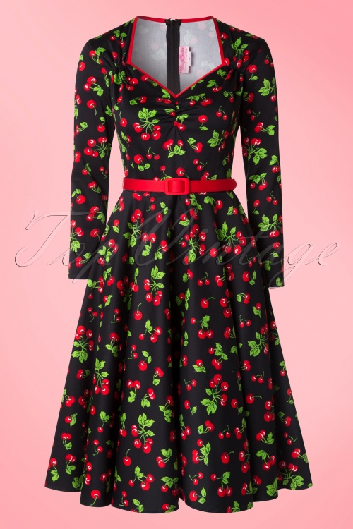Pinup Couture - Heidi Black Cherry Swing-Kleid mit langen Ärmeln 4