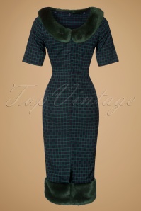 Collectif Clothing - Juliette Chaise Check Pencil Dress Années 30 en Navy et Vert 9