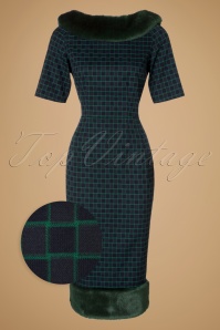 Collectif Clothing - 30s Juliette Chaise Check Pencil Dress in Navy and Green 4