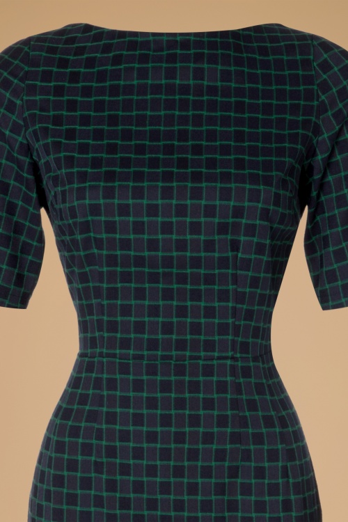 Collectif Clothing - 30s Juliette Chaise Check Pencil Dress in Navy and Green 7