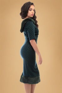 Collectif Clothing - 30s Juliette Chaise Check Pencil Dress in Navy and Green 11