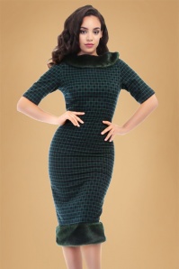 Collectif Clothing - 30s Juliette Chaise Check Pencil Dress in Navy and Green 12