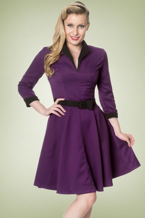 Banned Retro - American Dreamer Collar Dress Années 50 en Violet 2