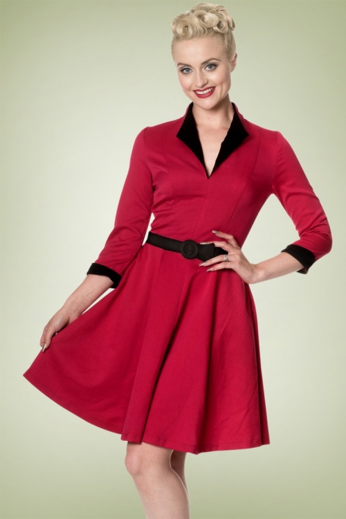 Banned Retro - American Dreamer Collar Dress Années 1950 en Rouge 2