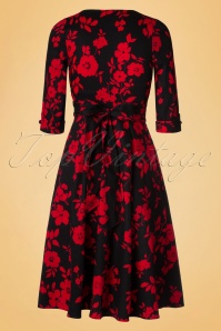 Dolly and Dotty - 50s Katherine Floral Swing Dress in Black and Red 9