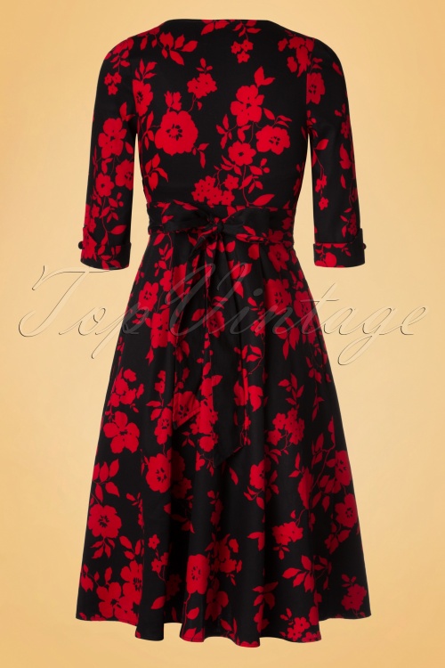 Dolly and Dotty - 50s Katherine Floral Swing Dress in Black and Red 9