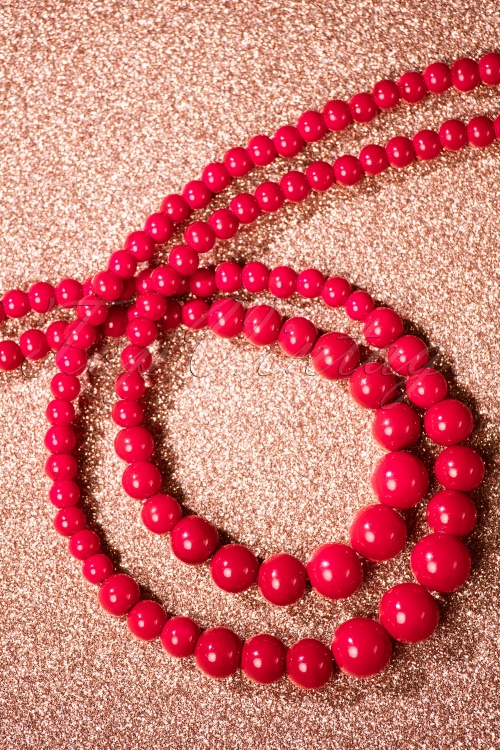 Collectif Clothing - Two Tier Beaded Necklace Années 50 en Rouge 3