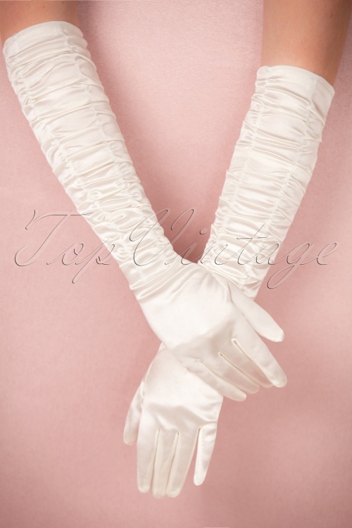 ZaZoo - 50s Satin Chic Gloves in Cream 3