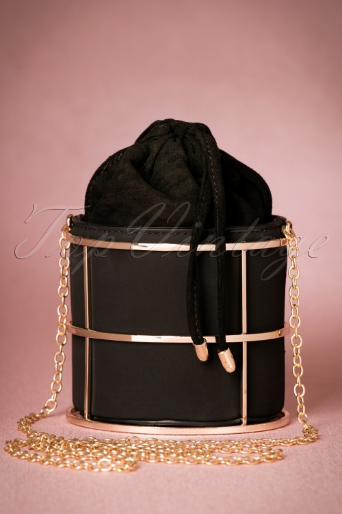 La Parisienne - 60s Cathie Caged Bag in Black and Gold 2