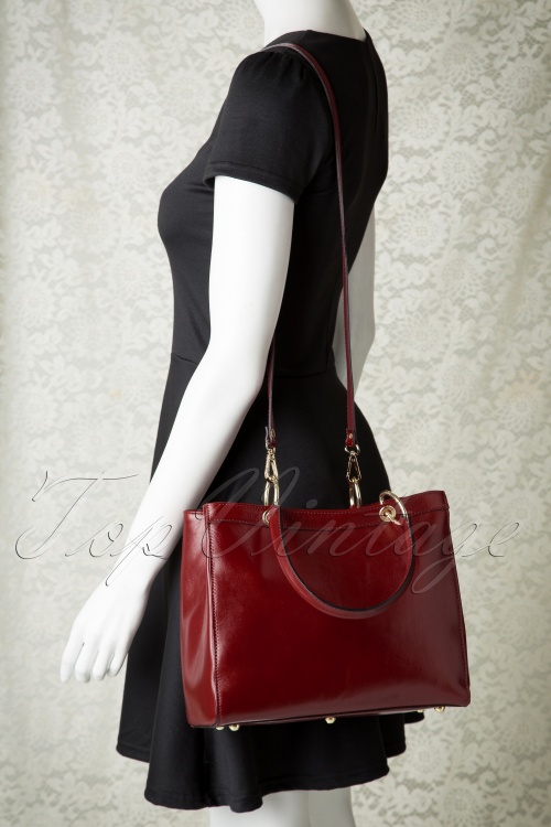 VaVa Vintage - Sadie Classy Leather Handbag Années 1960 en Rouge 6