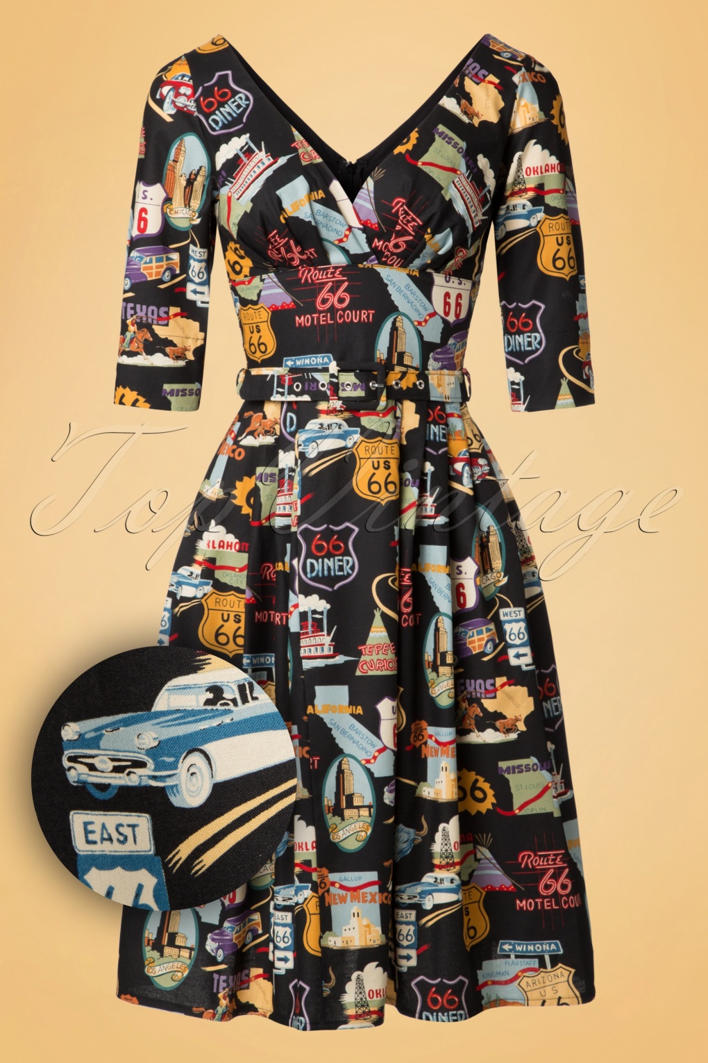 TopVintage Exclusive 50s Livia Route 66 Frock Swing Dress in Black