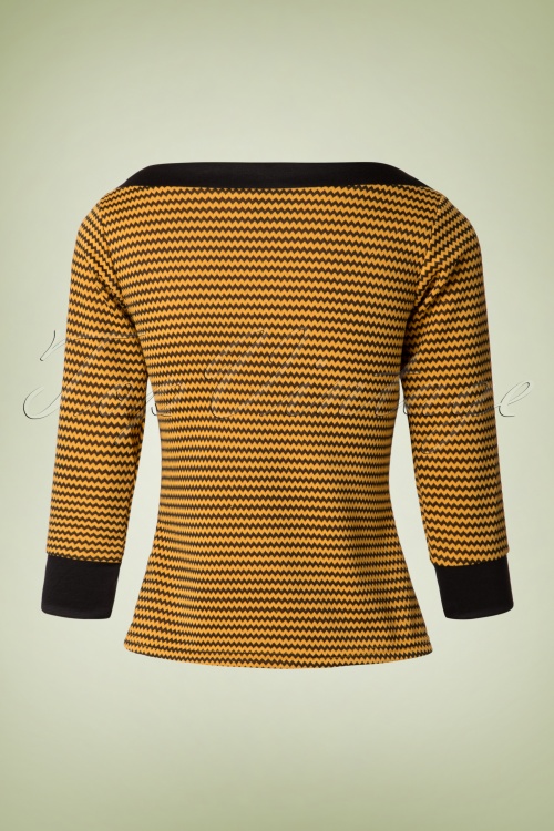 Steady Clothing - TopVintage Exclusive ~ Bianca Zigzag Bow Boatneck Top in zwart en geel 2
