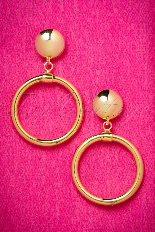 Vixen by Micheline Pitt - 50s Bad Girl Gold Plated Hoops Earrings