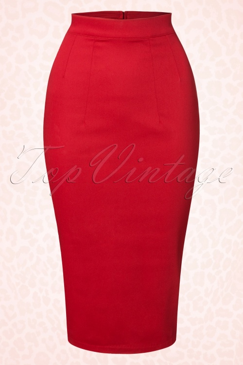 Vixen by Micheline Pitt - 50s Vixen Pencil Skirt in Lipstick Red 4