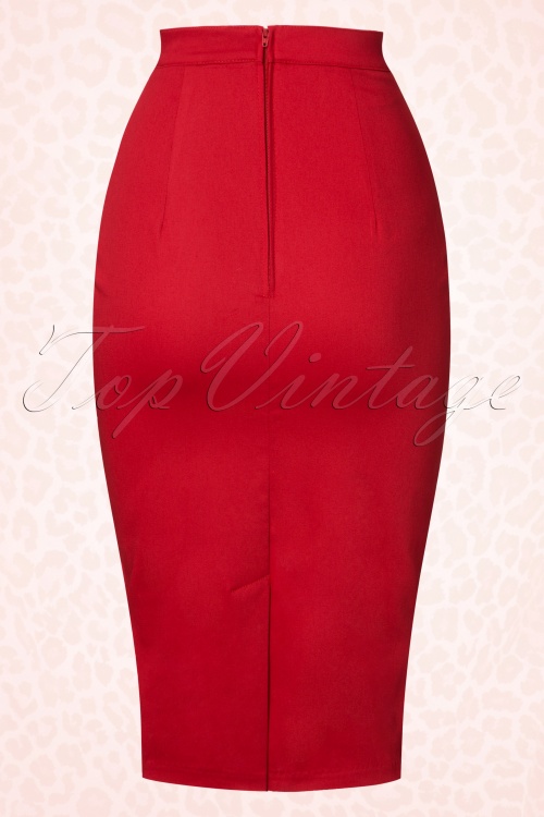 Vixen by Micheline Pitt - 50s Vixen Pencil Skirt in Lipstick Red 7