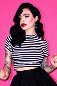 Vixen by Micheline Pitt - 50s Bad Girl Crop Top in Black and White Stripes 4