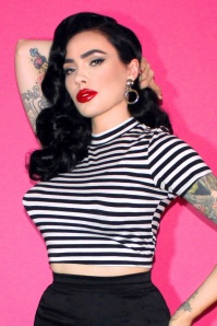 Vixen by Micheline Pitt - 50s Bad Girl Crop Top in Black and White Stripes 2
