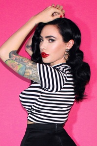 Vixen by Micheline Pitt - 50s Bad Girl Crop Top in Black and White Stripes 8