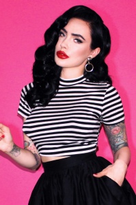 Vixen by Micheline Pitt - 50s Bad Girl Crop Top in Black and White Stripes