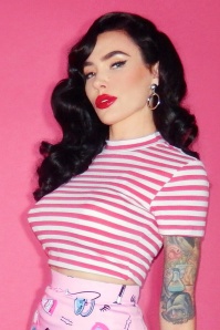 Vixen by Micheline Pitt - 50s Bad Girl Crop Top in Pink and White Stripes