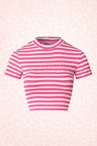 Vixen by Micheline Pitt - 50s Bad Girl Crop Top in Pink and White Stripes 2