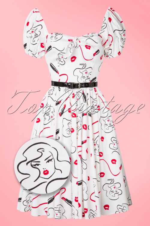 Vixen by Micheline Pitt - TopVintage exclusive ~ Vixen Lipstick Swing Dress Années 50 en Blanc 2