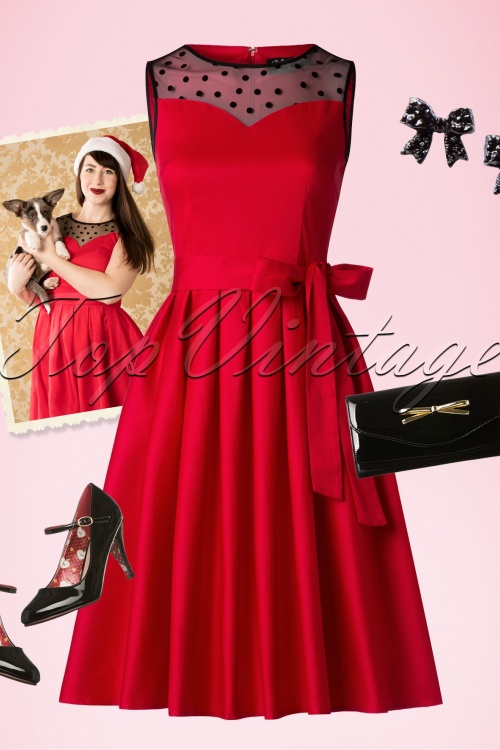 Dolly and Dotty - 50s Elizabeth Swing Dress in Lipstick Red 7