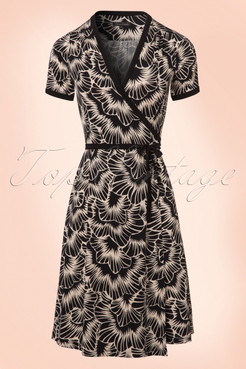 King Louie - 60s Blizzy Wrap Dress in Black and Cream 2