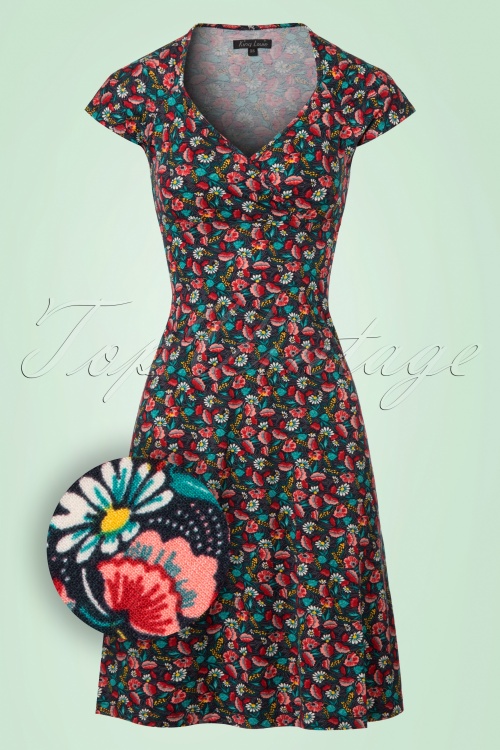 King Louie - 60s Gina Floramania Dress in Estate Blue 2